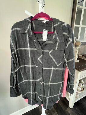 Maurices Charcoal Plaid Flannel Button-Up Shirt